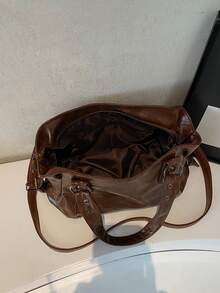 Große Kapazität einfarbige Damen Schultertasche, modische Damenhandtasche mit geräumigem Platz, personalisierte Schulter Umhängetasche geeignet für den täglichen Gebrauch, Schule, Ausflüge, Einkaufen, Geschenke, Reisen, Pendeln - Braun - Übersicht 8