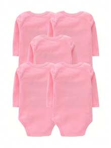 5-Piece White Triangular Jumpsuit - Long-Sleeved Button Design, Suitable For Both Men And Women, All-Season Home Wear, Machine Washable For Daily Wear, Simple And Comfortable Fabric, Essential For Nurseries, Preferred For Outdoor Leisure - 粉色 - 查看 3