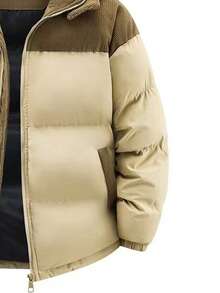 Men's Autumn/Winter Thick Padded Coat, Color Block Hooded Coat - Khaki - View 5