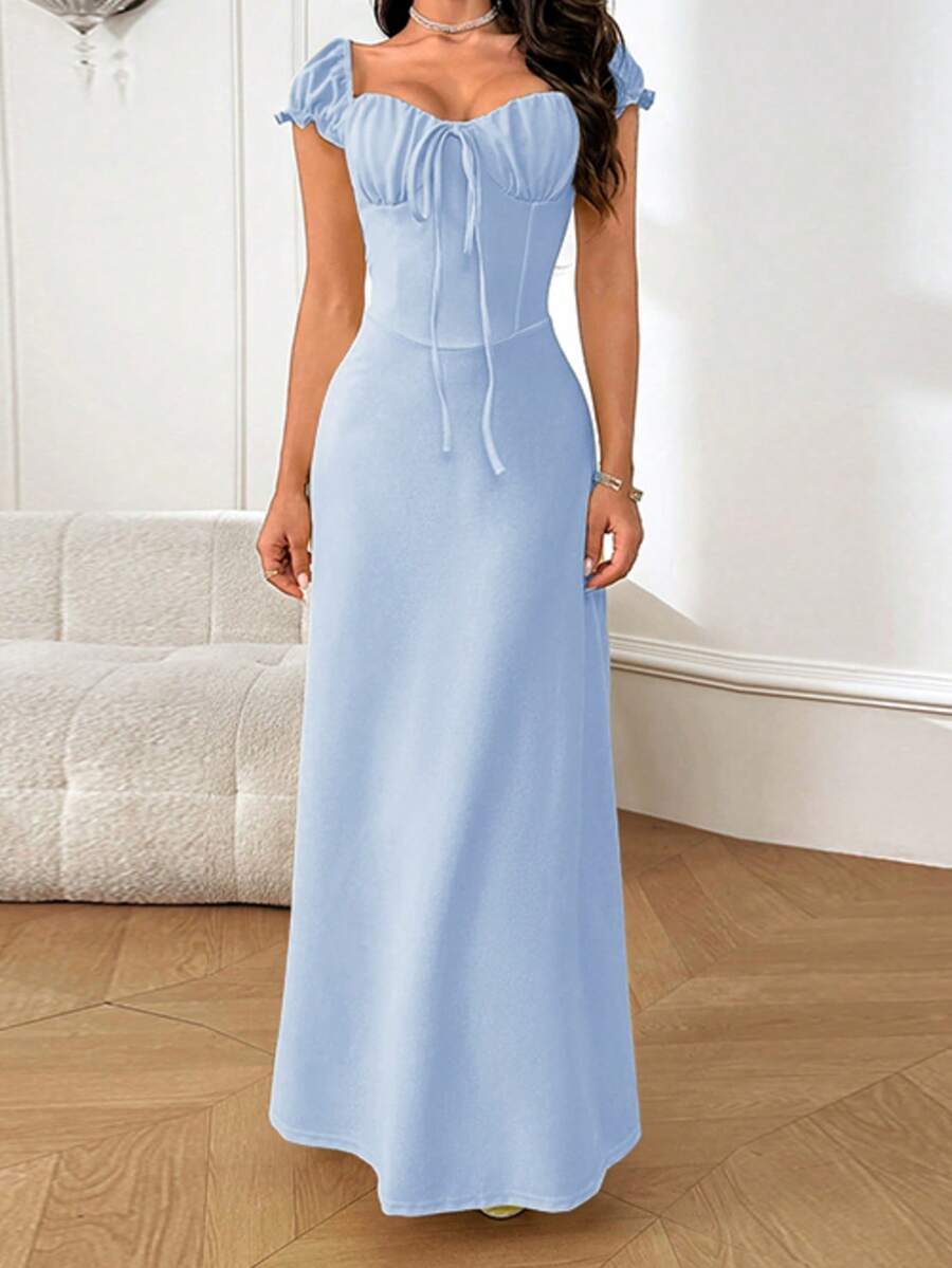 WOWDARK Damen Kleid mit Schlitz vorne und Kurzarm für den Herbst