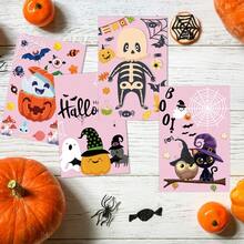 12pcs/Set Pink Halloween Greeting Cards - Handwritten Single-Sided Paper Postcards, Party Invitations, Decorations With Elements Like Ghosts, Pumpkins, Spiders, Bats, Castles, Black Cats, Tombstones, Suitable For Halloween Decoration, Theme Party Invitations, Halloween Decor, Fall, Room Decor, Fall Home Decor, Halloween Decorations