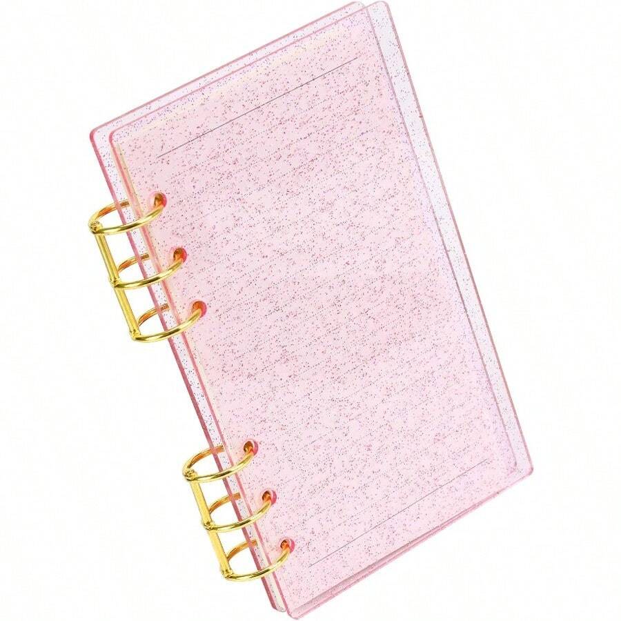 CZ A6 Binder 6Ring Clear Acrylic Binder Notebook Cover Gold Metal Round Ring With 45 Sheets Lined Inner Papers A6 Planner Budget Binder Glitter A6  5837 - 閃光 - 查看 1