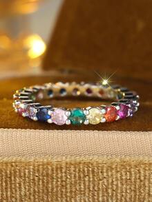 Vanel 1pc Luxury Full Eternity Cubic Zirconia Ring, Jewelry Gift For Girlfriend, Classmate - Silver-multicolor - View 4
