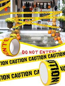1pc Halloween Caution Tape - Blood-Splatter & Handprint Design, Bright Yellow With Red Drip "DO NOT ENTER" Text - Horror Party Decor, Haunted House Warning, Spooky Event Security Barrier, Party Door & Yard Crime Scene Decor, Halloween Decorations