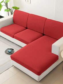 1pc Minimalist Modern Solid Color Milk Silk Elastic Sofa Seat Cushion Cover, Suitable For All Seasons - Bright Red - View 6