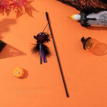 1 件万圣节逗猫玩偶，卡通毛绒猫玩偶，带羽毛和铃铛，全新万圣节猫玩偶系列