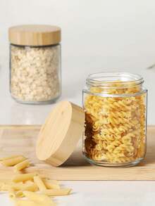 2 peças/4 peças/6 peças Pote de Vidro de 480ml com Capacidade de 480ml, Recipiente de Aveia de Noite com Tampa, Pote de Vidro de Cozinha, Recipiente de Aveia com Tampa, Pote de Armazenamento de Frutas Secas com Tampa de Bambu e Madeira, Recipiente de Armazenamento de Vidro Vedado com Tampa de Madeira