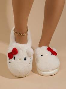 SANRIO 卡通毛绒拖鞋，适合青少年和女孩 - 舒适温暖，卡通鞋，毛茸茸的拖鞋，毛茸茸的拖鞋，鞋底带有可爱的  人物  设计 - 非常适合冬季室内休闲 - 白色 - 查看 5