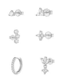 6 件精美 24K 镀金方晶锆石耳环女士耳环套装 - 6pcs/set - 查看 6