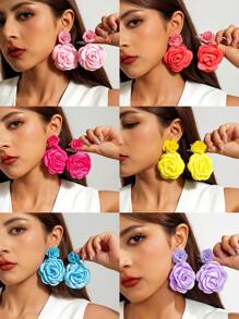 imoli 1 Pair Minimalist Versatile Spring/Summer Polyester Floral Pendant Earrings, Elegant & Romantic, Suitable For Daily Wear And Any Occasion, Perfect Gift