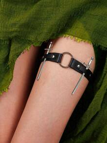 2pcs Medieval Leg Props PU Leather Punk Rivet Leggings Harness With Metal Sword Props, Sexy Adjustable Elastic Leg Garter Halloween Decoration Props - A - View 14