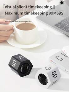 1pc Rechargeable 500mAh Kitchen/Study/Game Timer, 1/5/10/30/60min Hexagon Desk Flip Rotary Loop Productivity Timer Cube Big Screen Countdown Visual Pomodoro Timer, , A Great Gift