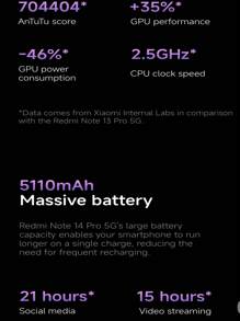 Xiaomi Redmi Note 14 Pro 联发科天玑 7300-Ultra 处理器，IP68 防尘防水，5500mAh 大容量电池持久续航，50MP 索尼大光圈摄像头，1.5K 护眼显示屏，仅支持英文和中文