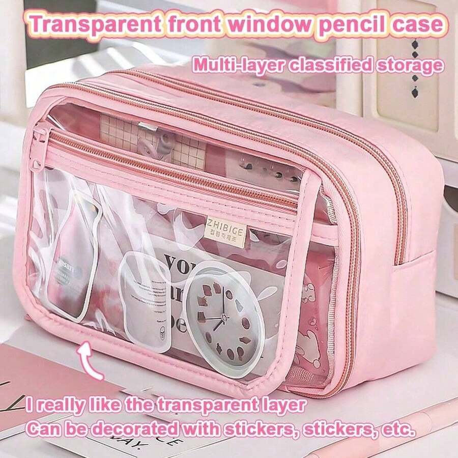 大容量铅笔盒，文具包，铅笔盒，高容量铅笔盒，手提铅笔盒，文具盒，化妆包，便携礼品，适合办公室、学校、青少年、女孩、男孩 - #A - 查看 1