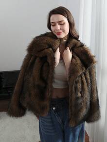 Áo khoác lông giả thời trang thu đông HH dành cho nữ, cổ bẻ, tay dài, màu trắng. - trắng - Xem 5