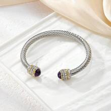 European & Americana Style Stainless Steel Cable Bracelet With Natural Stone Twisted Rope Ornament & Adjustable Cuff Titanium Steel Bracelet - Multicolor - View 6