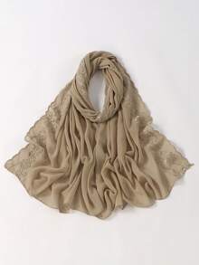 1件女士刺绣蕾丝拼接雪纺头巾，适合节日、派对和外出活动。 - 黑色 - 查看 13