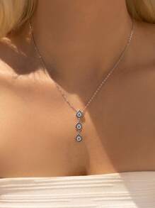 MODIAN 925 Sterling Silver Water Drop Blue CZ Pendant Necklace Y Style Link Chain Necklace For Women Fine Jewelry - Silver - View 2