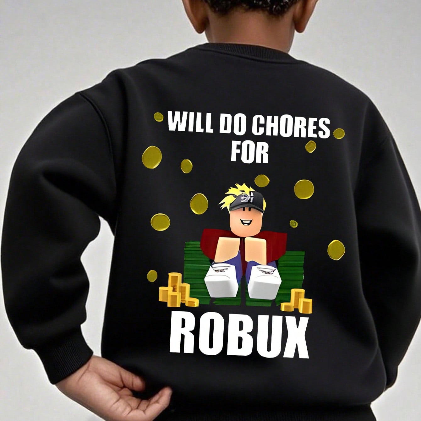 Sudadera de cuello redondo de manga larga para niño, impresa con gráficos de texto divertidos, adecuada tanto para principiantes como para profesion