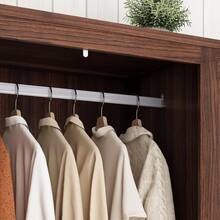 2/3/4 Doors Wardrobe Armoire Closet With Doors And Drawers, Farmhouse Wooden Armoire Storage Cabinet With Shelves & Hanging Rod For Bedroom - 棕色 - 查看 8