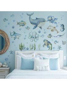 Kids Wall Stickers Cartoon Ocean Animals Educational Back To School Children's Room Decor Bathroom Home Decoration