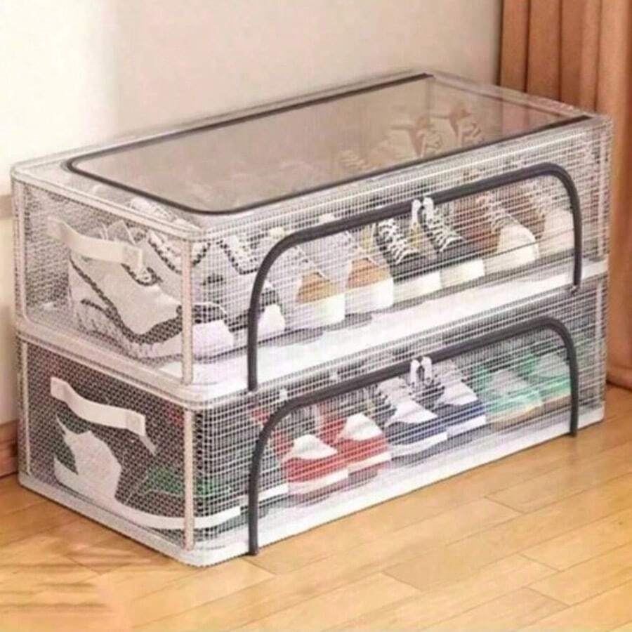 1 Kotak Penyimpanan Sepatu Persegi Panjang, Terbuat dari Bahan PVC Transparan, Tidak Tahan Air, Penyimpanan Multifungsi, Ditopang oleh Rangka Baja, Dilengkapi Dua Jendela yang Dapat Dilepas, Cocok untuk Sepatu Sneaker dan Sepatu Hak Tinggi, Penyimpanan di Bawah Tempat Tidur, Kotak Penyimpanan Sepatu Anti-Oksidasi Lipat Anti-Debu di Bawah Tempat Tidur Mobil - MultiWarna - View 1