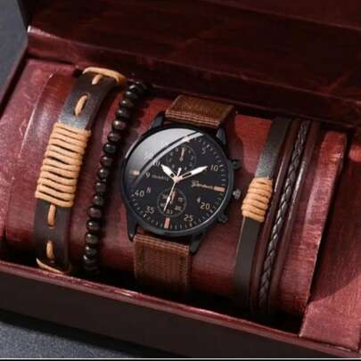 Combo de acessórios masculino 4 peças Relogio e pulseiras