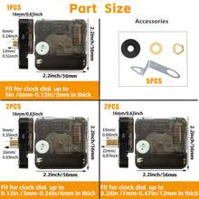 5pcs Silent Quartz Clock Movement Mechanism Kit, With 5 Sets Of Clock Hands, 1pc 13mm Shaft, 2pcs 16mm Shaft, 2pcs 22mm Shaft, For DIY Creative Wall Clock And Repair Of Damaged Clocks, Suitable For Home Office Decor And Gifts Home Decor Room Decor