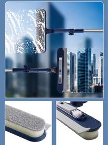 二合一窗户清洁套装，专业长柄玻璃清洁刷和可弯曲刮头窗户刮条，适用于室内/室外窗户和汽车玻璃清洁。