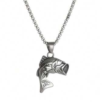 Largemouth Bass Fish Necklace - Fisherman Stainless Steel Jumping Bass Pendant - Fishing Amulet Gift