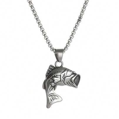 Largemouth Bass Fish Necklace - Fisherman Stainless Steel Jumping Bass Pendant - Fishing Amulet Gift