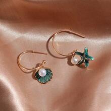 1 Pair Of Bohemian Seashell Starfish Pendant Earrings For Women, Gold Zinc Alloy With Faux Gemstones, Elegant Casual Wear And Perfect Gift For Valentine's Day Or Party, Earrings - Nhiều màu - Xem 3