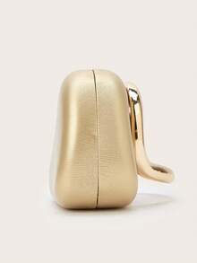 1 件欧美时尚金属装饰迷你盒式手拿包，迷人金属饰边女士派对手提包，优雅奢华的晚礼服感觉，皮革设计派对/婚礼/舞会手拿包配金属链，优雅的舞会包 - 金色 - 查看 7