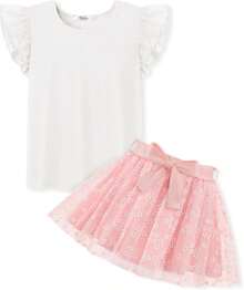 Toddler Summer Girls Clothes 2 Piece Ruffle Sleeve Tops And Belt Tutu Skirt Sets Cute Party Dress Kids