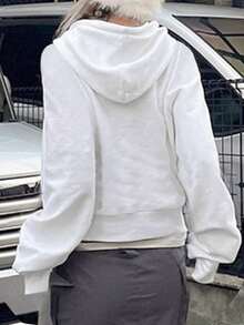 GILIPUR Y2K Women's Simple Printed Hooded Long Sleeve Sweatshirt Casual Vintage Streetwear Fall Outfits Vintage Clothes Style Going Out Outfits