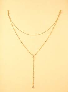 1pc Silver Double Layer Pendant Back Chain, Bridal Dress Body Jewelry Accessory