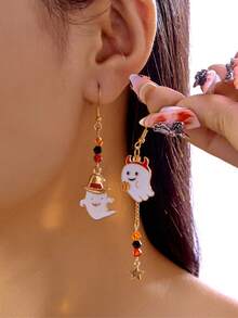 1 Coppia di orecchini pendenti in metallo con zucca e fantasma personalizzati, alla moda ed eleganti, gioielli da donna, adatti per feste di Ognissanti, regali per amici