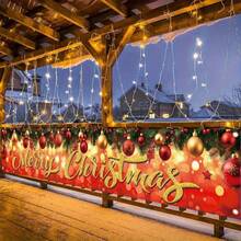 1pc Christmas Party Backdrop Banner Flag, Made Of Polyester, Suitable For Christmas Decoration, Photography Backdrop, Home Decor, Wall, Garden, Festival Celebration, Anniversary, Merry Christmas Party Decor