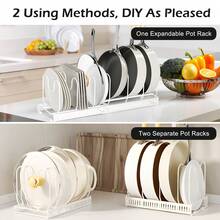 Expandable Pot Lid Organizer Rack Kitchen Pot Pan Holder With 7 Adjustable Compartments - White - View 7