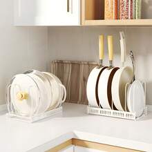 7-Section Expandable Pot Lid Rack - Adjustable Kitchen Organizer For Pans & Covers - White - View 6