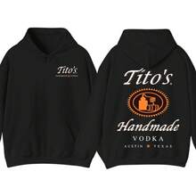 COCOC 2025 New Summer Loose Pattern Round Neck Shirt,Tito's Handmade Vodka 2-Sided Hoodie T-Shirt, Texas Austin Graphic Pullover, Casual Streetwear For Men And Women, Summer Party Outfit - Black - View 1