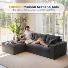 MAXYOYO L-Shaped Modular Sofa With Convertible Left/Right Ottoman,Cloud-Textured Tufted Cushions,Four Combinations,Sofa In A Box,No Assembly Required - 深灰色 - 查看 3