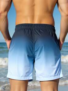 Ombre Drawstring Beach Shorts For Men, Quick Dry, Suitable For Beach, Exercise, Running, Swimming, Spa - Navy Blue - View 2