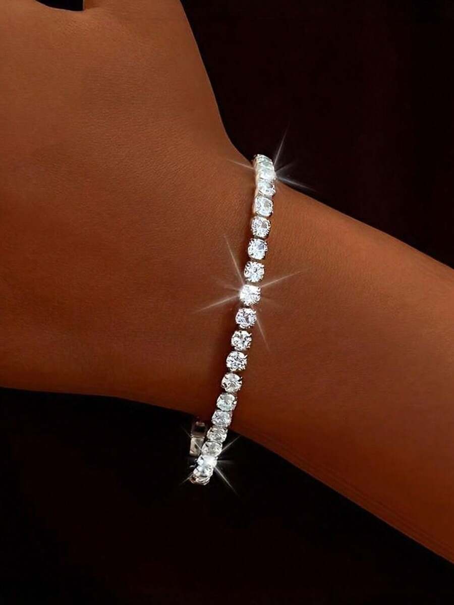 MONALLY 1pc Women's Fashion Bracelet, Inlaid With Cubic Zirconia, Luxurious And Exquisite Design, Suitable For Daily Gatherings, Festivals, Banquets And Gifts - Chain Bracelet - View 1