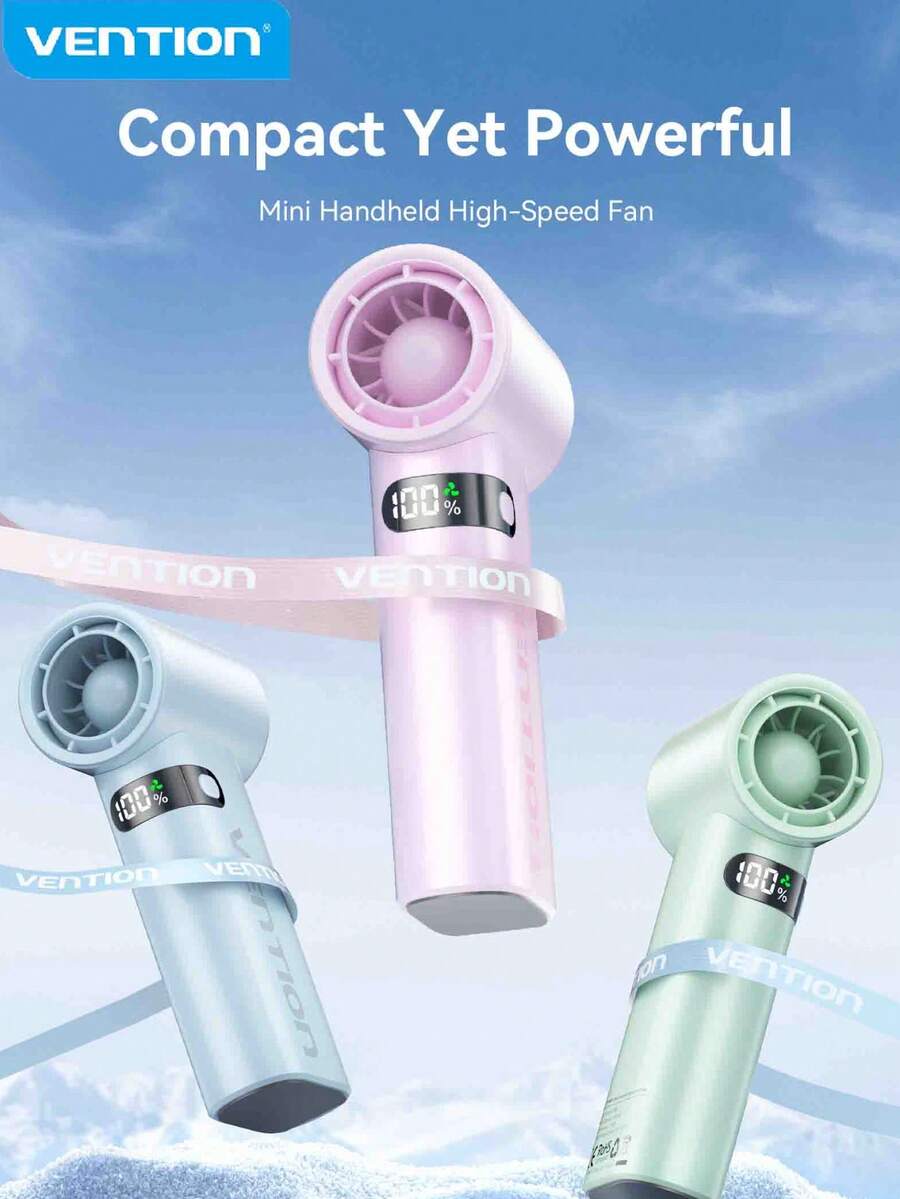 VENTION 數位顯示手持便攜式風扇 1-100段可調速渦輪迷你冷卻風扇 3000mAh 長效續航 Type-C 充電風扇 適用辦公室、旅行、露營、海灘