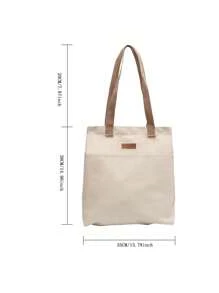 时尚纯色手提包 - 轻巧耐用的帆布，多功能设计，配有安全纽扣闭合 - 非常适合工作和日常使用 - 米色 - 查看 5