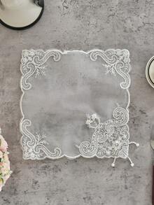1/2/4/6pcs White Lace Square Coasters, French Vintage High-End Beaded Sequin Handmade Embroidered Placemats, Suitable For Coffee Table, Daily Use, Festivals, Weddings, Parties, Home Decor, Dorm Decor, Photography Background - White - View 7