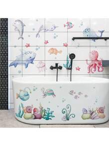 Kids Wall Stickers Cartoon Ocean Animals Educational Back To School Children's Room Decor Bathroom Home Decoration