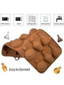 一套 4 个万圣节耐热硅胶模具，包括南瓜瓶和主题形状；这些模具柔软且易于拆卸；适用于塑造南瓜、瓶子、斧头、月亮、棺材、刀子等；非常适合万圣节烘焙、万圣节食品模具和万圣节派对用品。 - 彩色 - 查看 9