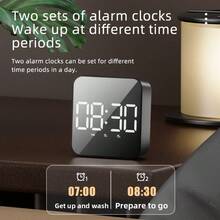 Reloj despertador LED de estilo moderno con pantalla grande - Reloj de control de voz digital de doble alimentación (enchufe/batería) con temperatura